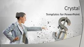  Presentation with fall down - Presentation design consisting of money fall down - image of businesswoman breaking stone background and a white colored foreground