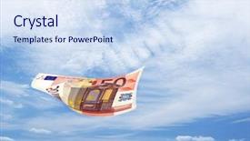  Presentation with plain blue clear sky - PPT theme featuring money falling from a blue background and a sky blue colored foreground