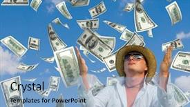  Presentation with raining money falling - Audience pleasing presentation theme consisting of money falling in the sky backdrop and a  colored foreground