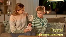  Presentation with bank - Slides with money-family-and-people-concept background and a tawny brown colored foreground