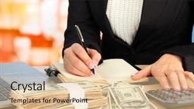  Presentation with accounting - Beautiful slide deck featuring money figure - accounting backdrop and a lemonade colored foreground