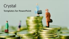  Presentation with piles - Cool new PPT theme with money figure - closeup of some miniature travelers backdrop and a light gray colored foreground