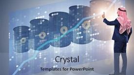  Presentation with virtual - PPT layouts enhanced with money finance - arab businessman pressing virtual button background and a light blue colored foreground