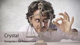  Presentation with balance - PPT layouts featuring money finance - businessman putting a coin background and a light gray colored foreground