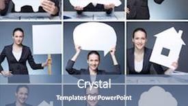  Presentation with finance - Presentation theme having money finance - collage of young businesswoman holding background and a ocean colored foreground