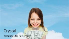 Presentation with cash - Slides having little girl with dollar cash background and a light blue colored foreground