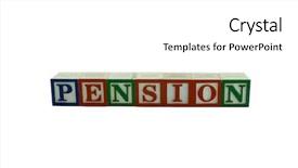  Presentation with pension - PPT theme featuring money financial risk - series of wooden alphabet blocks background and a white colored foreground