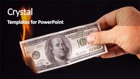  Presentation with black hand - Slides having losing money - burning dollar in hand isolated background and a black colored foreground