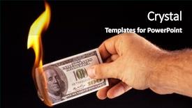  Presentation with black hand - Cool new PPT theme with losing money - burning dollar in hand isolated backdrop and a black colored foreground