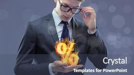  Presentation with percent - Slides featuring burning money - businessman with percent sign background and a ocean colored foreground