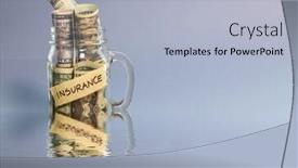  Presentation with flood - Presentation design consisting of money for flood insurance in jar with empty space concept background and a light blue colored foreground