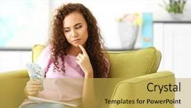 Presentation with cash - Amazing PPT layouts having money frame - beautiful young girl with cash backdrop and a yellow colored foreground