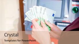  Presentation with atm - PPT theme featuring money from outdoor bank atm background and a  colored foreground