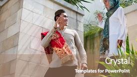  Presentation with woman muslim - Beautiful presentation featuring moslem - asian muslim man going backdrop and a coral colored foreground