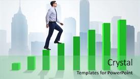  Presentation with growth chart - Theme featuring businessman going up the bar background and a seafoam green colored foreground
