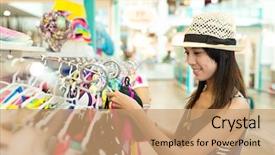  Presentation with clothes - PPT theme consisting of money road - woman choosing clothes in department background and a coral colored foreground