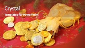  Presentation with christmas chocolate - Colorful theme enhanced with money golden - chocolate coins for christmas backdrop and a tawny brown colored foreground