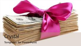  Presentation with blue and white tie dye swirl - Audience pleasing presentation consisting of money green - bundle of dollars tied backdrop and a coral colored foreground