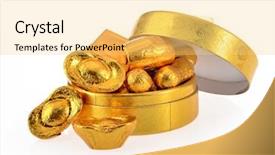  Presentation with saving - Cool new PPT theme with money growth and saving concept gift box full of chocolate backdrop and a yellow colored foreground