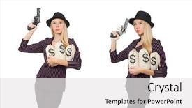  Presentation with gangster - Amazing presentation design having money guns - woman gangster with gun backdrop and a white colored foreground
