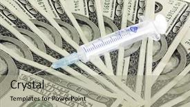  Presentation with cost - Slide deck consisting of money heal - syringe on twenty dollar bills background and a light gray colored foreground