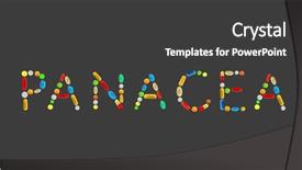  Presentation with pills - PPT theme featuring money heal - word panacea made with pills background and a dark gray colored foreground