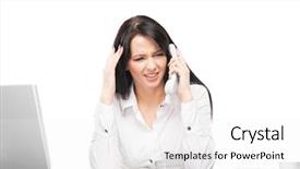  Presentation with young business woman smile show - Presentation theme consisting of money heal - young and attractive business woman background and a  colored foreground