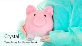  Presentation with mature female surgeon - Slide set consisting of money healthcare - female surgeon doctor with piggy background and a arctic colored foreground