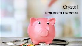  Presentation with piggy bank is evil - Audience pleasing PPT theme consisting of money healthcare - pink piggy bank with stethoscope backdrop and a soft green colored foreground