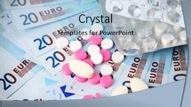 Presentation with pills money - PPT theme enhanced with money high prices for drugs background and a light blue colored foreground
