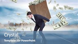  Presentation with bag - PPT theme with money highway - businessman carrying bag of dollars background and a  colored foreground