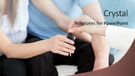  Presentation with car key - Slide deck consisting of money highway - close-up of a young couple background and a light blue colored foreground