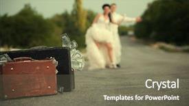  Presentation with road safety young drivers - PPT theme featuring money highway - young newlywed couple with suitcases background and a gray colored foreground