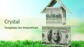  Presentation with green house - Colorful PPT theme enhanced with money house on green grass backdrop and a soft green colored foreground
