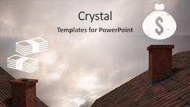  Presentation with roof - Audience pleasing slide deck consisting of money icons over roof chimneys backdrop and a  colored foreground