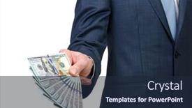  Presentation with money - Presentation theme having money-in-a-hand background and a wine colored foreground