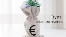  Presentation with investment money - PPT theme enhanced with money in bag on bank background and a light gray colored foreground