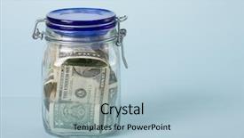  Presentation with cash - Colorful PPT theme enhanced with money in jar on blue backdrop and a light blue colored foreground