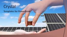  Presentation with solar panel - PPT theme featuring money in the background solar background and a teal colored foreground
