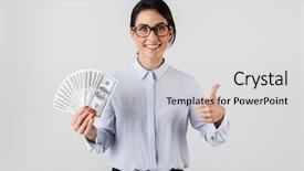  Presentation with secretary - Theme consisting of money in the office background and a light gray colored foreground