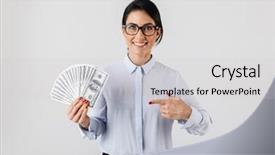  Presentation with secretary - Cool new slide deck with money in the office backdrop and a light gray colored foreground