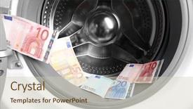  Presentation with machine - Cool new PPT theme with money in washing machine close backdrop and a soft green colored foreground