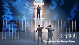  Presentation with currency financial concept macro - Cool new presentation design with money inequality - businessman getting promotion in financial backdrop and a  colored foreground