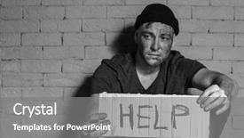  Presentation with homeless - Colorful presentation design enhanced with money inequality - homeless poor man holding carton backdrop and a gray colored foreground