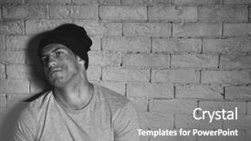  Presentation with brick wall - PPT theme featuring money inequality - homeless poor man near brick background and a  colored foreground