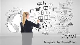  Presentation with composite panels cladding of buildings - Presentation theme consisting of money international business - composite image of blonde businesswoman background and a  colored foreground