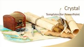  Presentation with treasure islands pirates map - Slide set having money key - map and treasures isolated background and a cream colored foreground