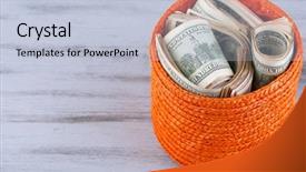  Presentation with packs - Presentation design having money law - packs of dollars stored background and a light blue colored foreground