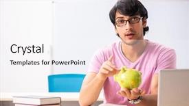  Presentation with med student in class - Theme enhanced with money lessons - young male student sitting background and a  colored foreground