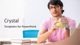  Presentation with med student in class - PPT layouts with money lessons - young male student sitting background and a  colored foreground